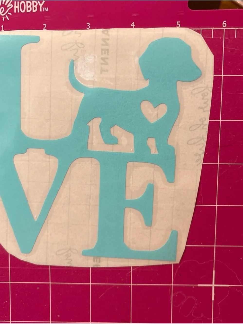 Aqua Blue Dog Love Vinyl Sticker Decal